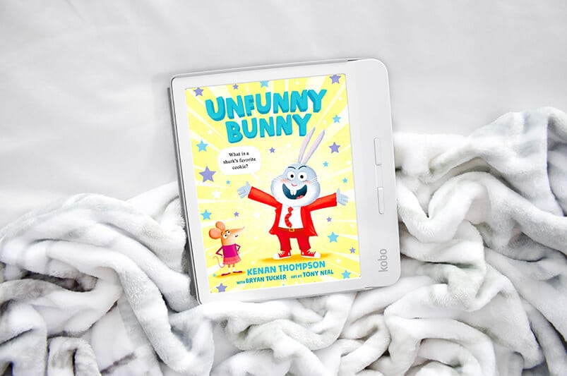 Unfunny Bunny by Kenan Thompson Book Cover featured on a white Kobo Libra H20